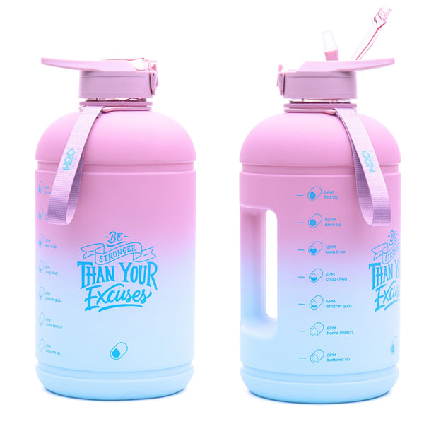 Pink Gallon Water Bottle Hour Time Marker Straw and Handle 128oz 1 Gallon  Water