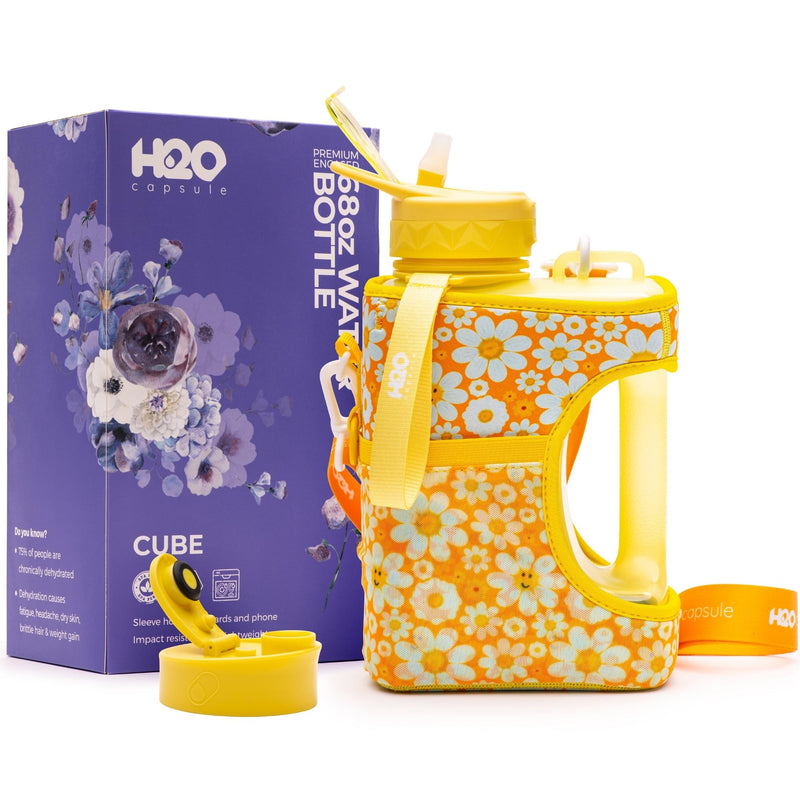 Smiley Daisy - Cube - Half Gallon Water Bottle with Storage Sleeve and –  H2O Capsule