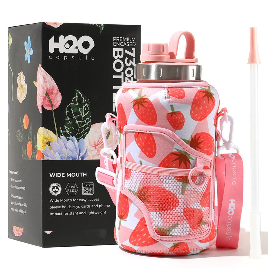 Half Gallon Hydrojug Discontinued Peach Water Bottle Straw Marble Sleeve &  Strap